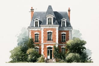 paint a watercolor house portrait or city space illustration