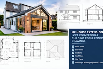 design UK house extension, loft conversion and building regulations drawings