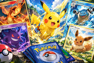 create custom pokemon tcg card art, trading card illustration and design