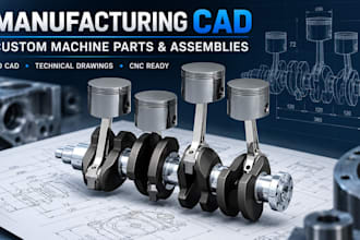 manufacturing cad for custom machine parts, assemblies and technical drawings