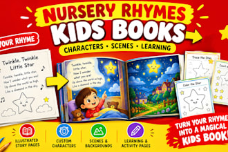 turn nursery rhymes into kids books, characters, scenes and learning pages
