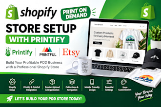 setup shopify print on demand store with printify printful etsy profitable store