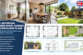 design UK bathroom, dining room, garden and outbuilding plans