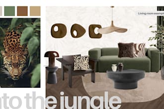 create interior mood board, shopping list and 2d layout proposal