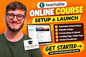 setup teachable school, teachable website, online course, teachable landing page