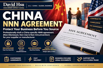 draft a china nnn agreement for your supplier or manufacturer