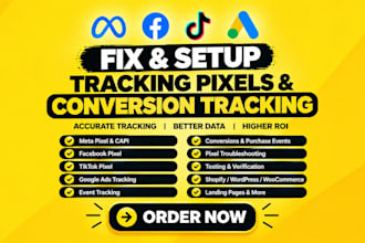 setup and fix meta pixel facebook pixel tiktok pixel capi, google ads tracking