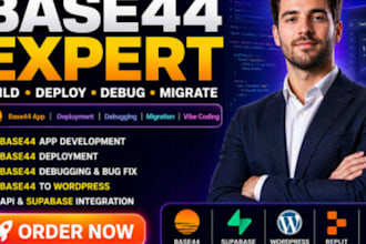 build, fix base44 app development, bug fixing debugging, api integration, mvp