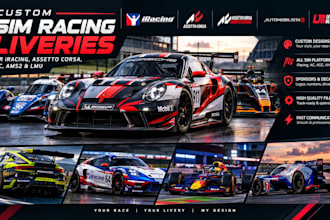 design custom sim racing liveries for iracing, assetto corsa, acc, ams2 and lmu