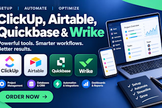 setup and automate clickup, airtable, quickbase and wrike for your business