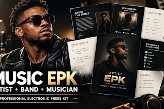 design music epk for artists, bands, performers sheet, artist press kit design
