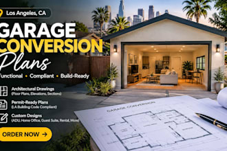 draw garage conversion plans for los angeles ca