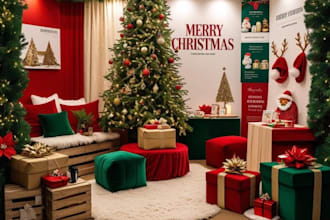 envision 3d mall christmas display, 2d plan to hyper realistic interior render