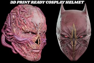 create 3d cosplay helmet and mask and props and cosplay weapons for 3d printing