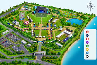 design festival map, event map, 3d isometric, venue map, site map, campus map