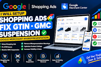 setup shopping ads fix gtin gmc suspension google merchant misrepresentation
