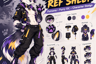 create a furry character ref sheet, fursona design, and furry oc reference