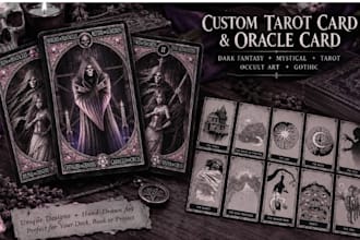 custom tarot card, oracle card, dark fantasy mystical tarot occult art gothic