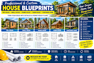 design tiny house, small house, frame house, cabin house, container blueprints