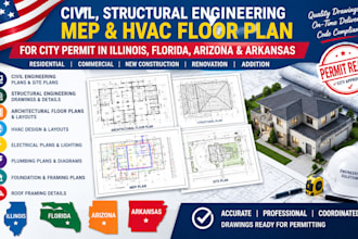 civil, structural engineering mep hvac floor plan in illinois florida arizona ar