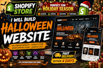 build halloween website, christmas shopify store dropshipping store horror logo
