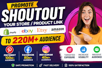 promote shoutout shopify ebay etsy amazon link to 220m pinterest fb ig audience
