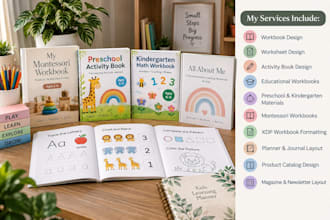 design montessori workbooks, tracing worksheets and kids activity books for kdp
