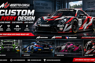 design custom assetto corsa livery, racing skins, car wraps and le mans ultimate