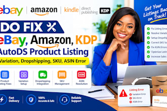 fix ebay amazon kdp autods product listing variation dropshipping sku asin error