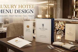 design luxury hotel resort restaurant menu, hotel room service, hotel spa menu