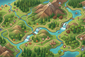 design hiking map, trail map, park map, outdoor adventure map, location map