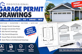 garage permit drawings city permit blueprints adu garage deck autocad floor plan