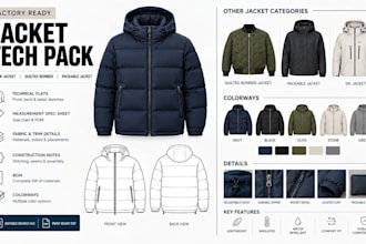 design tech pack for puffer, quilted, and packable jackets for manufacturing