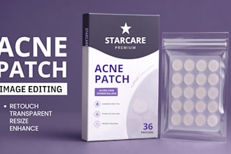 retouch acne patch product images, transparent, resizing and image enhancement