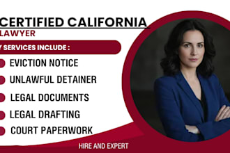 provide california eviction notices, unlawful detainer and legal drafting