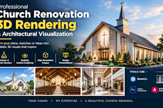 design church renovation 3d rendering and architectural visualization