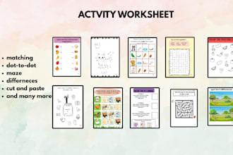 create kids worksheets, activity book, coloring pages
