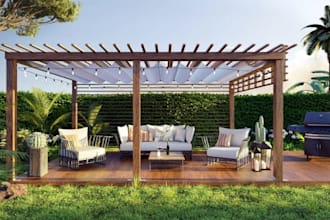 do lansdcape design, swimming pool plan, garden design, deck backyard and render