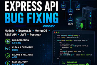 fix bugs and errors in your node js express API and mongodb backend