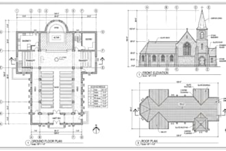 draw permit church renovation plan, remodeling, 2d floor plan, elevation drawing