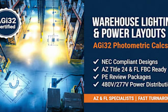 design warehouse lighting and power layouts with agi32 calcs for az and fl