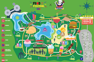 design festival map, event wayfinding map, concert map and illustrated venue map