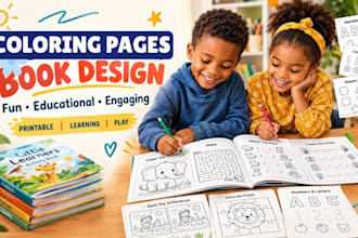 design custom children coloring pages, kids coloring book and KDP coloring pages