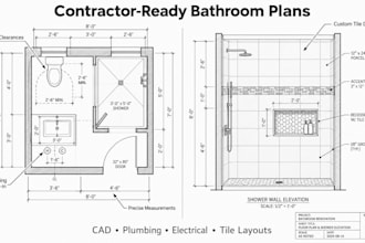 design bathroom renovation plans, layout fixtures, plumbing, elevation drawings