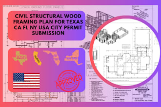 civil structural wood framing plan for texas ca fl ny USA city permit submission
