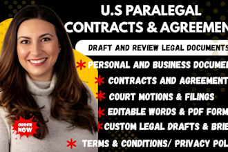 draft and review US legal  contracts, agreements, and paralegal documents