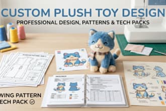 design custom plush toys, sewing patterns, and production ready tech pack
