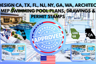 ca tx fl nj ny ga wa architect mep swimming pool plans, drawings and stamp