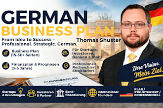 write german business plan for startups, sba investors, financials and funding