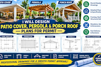 design patio cover, pergola and porch roof plans for permit